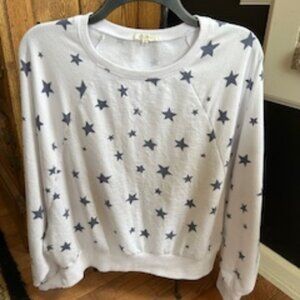 Z Supply White & Navy Stars Sweatshirt Sz S
